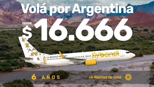 Sigue el festejo en Flybondi: hasta el 18 de febrero suma tarifas desde $ 16.666 para volar por todo el país (entre abril y junio)